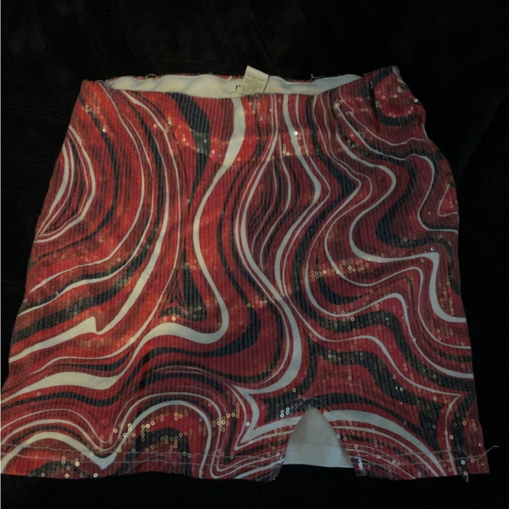 Sequin Swirl Mini Skirt - Red and Black